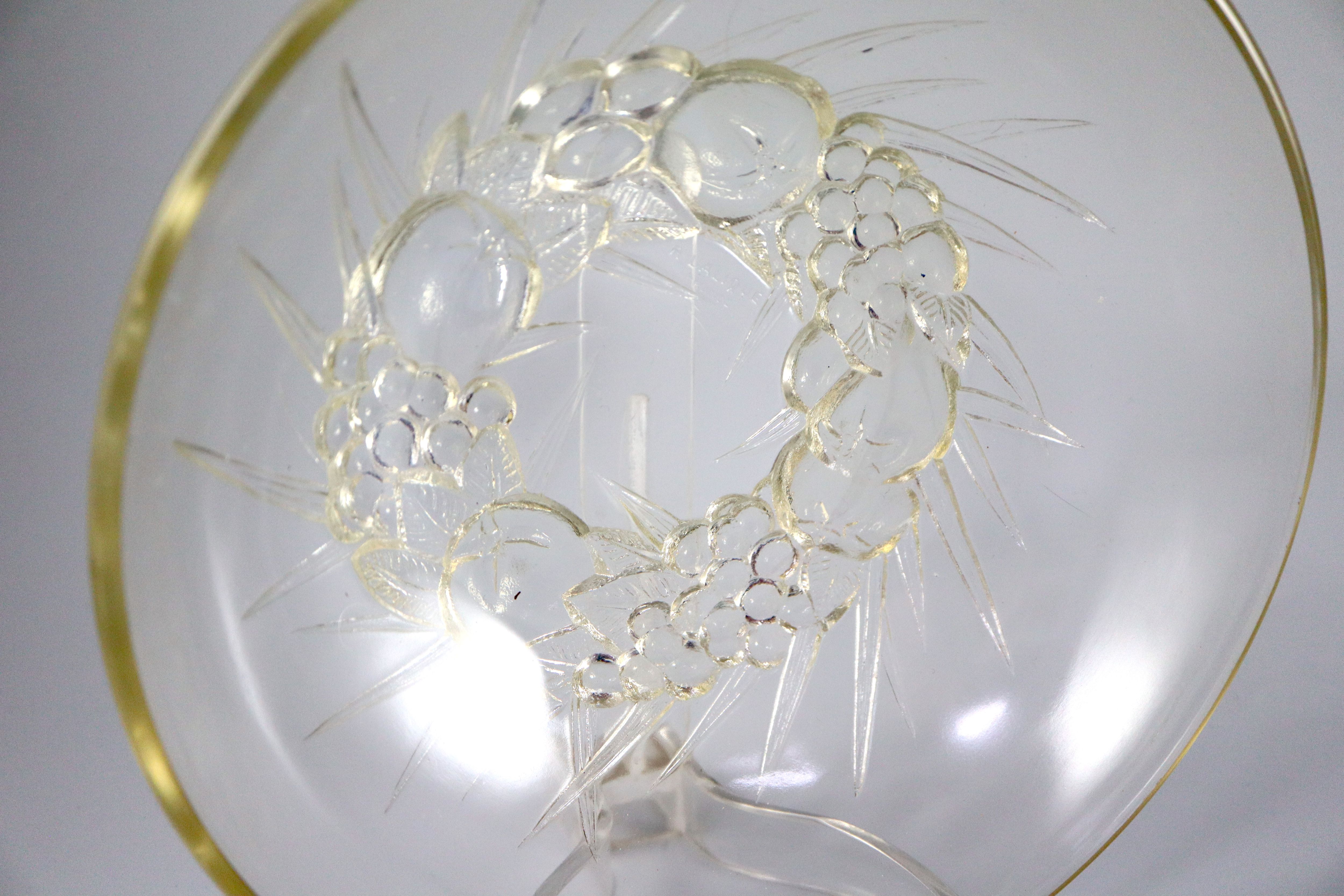 René Lalique. A pre-war amber tinted glass Mont-Dore pattern bowl, no.396, designed in 1928, 22cm diameter